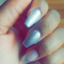Coffin shaped with silver gel polish! Coffin shaped with silver gel polish!