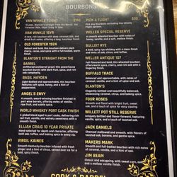 Cork and Barrel - Bourbon menu
