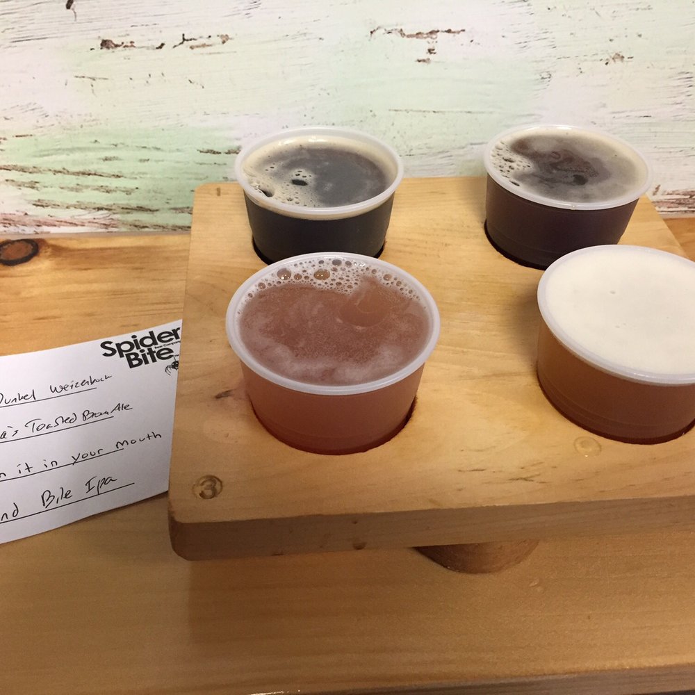 Spider Bite Beer Co - My flight. Cran it in Your Mouth was the winner of most flavorful brew, but all four were fantastic. - Breweries Near Me - Holbrook, New York Spider Bite Beer Co - My flight. Cran it in Your Mouth was the winner of most flavorful brew, but all four were fantastic. - Breweries Near Me - Holbrook, New York