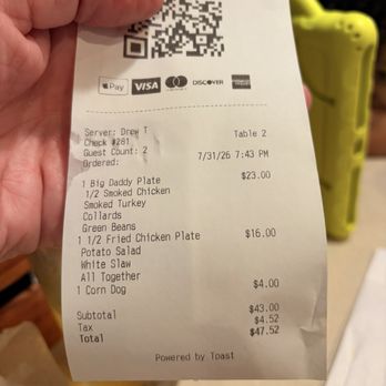 Bar-B-Que House - The bill - Barbeque Near Me - North Myrtle Beach, South Carolina