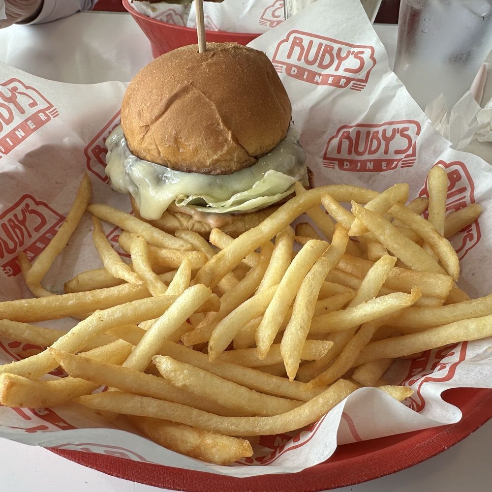 Ruby's Diner - Cheeseburger with Swiss cheese - American Near Me - San Clemente, California Ruby's Diner - Cheeseburger with Swiss cheese - American Near Me - San Clemente, California