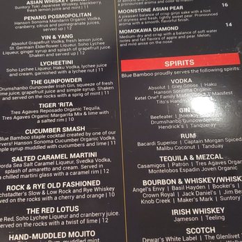 Blue Bamboo - Cocktail menu - Comfort Food Near Me - Jacksonville, Florida