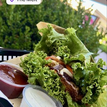 The Melt - My MELTBURGER that was lettuce wrapped but lots of goodness SHOVED in there this picture doesn't do justice of how delicious it was!!! - New American Near Me - Irvine, California The Melt - My MELTBURGER that was lettuce wrapped but lots of goodness SHOVED in there this picture doesn't do justice of how delicious it was!!! - New American Near Me - Irvine, California