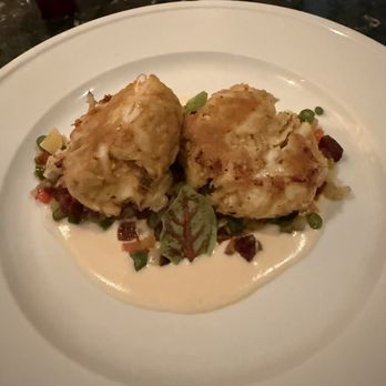 Bistro St. Michaels - These are the crabcakes and there's a little bacon sauce and yes, everything is better with bacon. Oh and definitely get the bread pudding. - French Near Me - Saint Michaels, Maryland