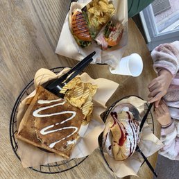 Berry crepe, roast beast crepe, and apple/cheese on bread Berry crepe, roast beast crepe, and apple/cheese on bread