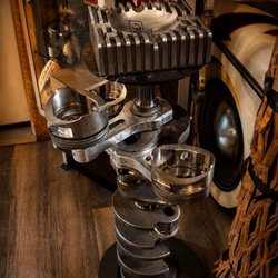 Horsepower Cigar Lounge - Custom-made side table from a real camshaft from one of Paul's racing engines that blew up on a run