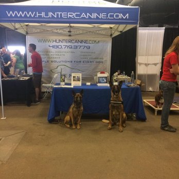 Hunter Canine - Echo (on the left) was previously dog reactive/aggressive. 3 weeks after her retreat training she attended the Phoenix Pet Expo 4/2017. - Pet Training Near Me - Cave Creek, Arizona Hunter Canine - Echo (on the left) was previously dog reactive/aggressive. 3 weeks after her retreat training she attended the Phoenix Pet Expo 4/2017. - Pet Training Near Me - Cave Creek, Arizona