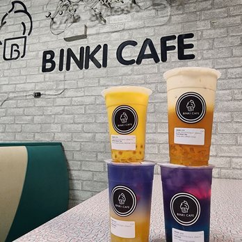 Binki Cafe - Charlotte - Mango milk tea with mango popping boba, thai milk yea with lychee jelly, ice land, and hong kong galaxy teas - Bubble Tea Near Me - Charlotte, North Carolina