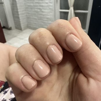 Olmos Nail & Spa - Over filled shellac, not the color I chose. It was supposed to be a beige, not pink. Immediately after I was "done" - Nail Salons Near Me - San Antonio, Texas