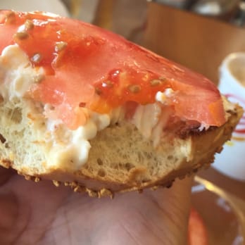 Western Bagel - Lox Spread, Garlic Bagel, topped with sliced tomato - Bagels Near Me - Northridge, California