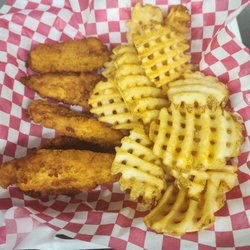 Crispy Chicken Tenders with Waffle Fries
