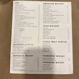 Rye and Whisky menu Rye and Whisky menu