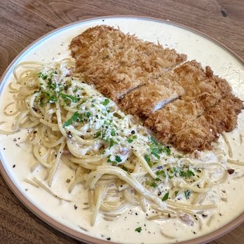 Golden Wang Donkatsu - Cream pasta with donkatsu - Korean Near Me - Santa Clara, California Golden Wang Donkatsu - Cream pasta with donkatsu - Korean Near Me - Santa Clara, California