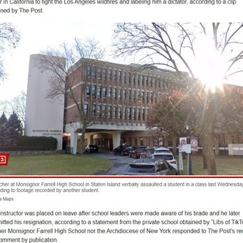 Monsignor Farrell High School - Scum School protects Scum Teacher - Elementary Schools Near Me - Staten Island, New York