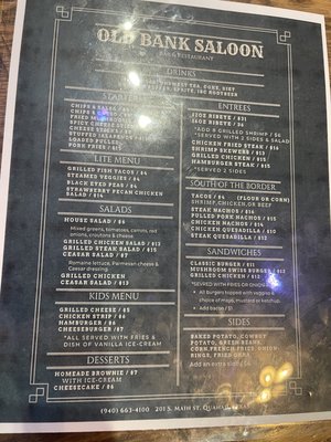 Menu photo 2 Old Bank Saloon Quanah, TX