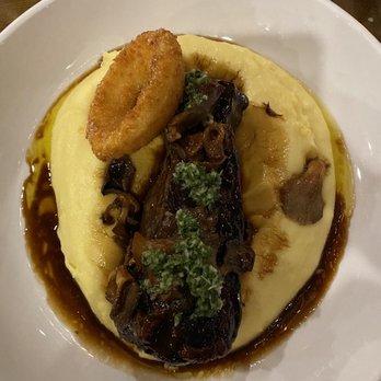 Prescott's Provisions - Short rib, potato purée, mushrooms and onion ring. - New American Near Me - Tonawanda, New York Prescott's Provisions - Short rib, potato purée, mushrooms and onion ring. - New American Near Me - Tonawanda, New York