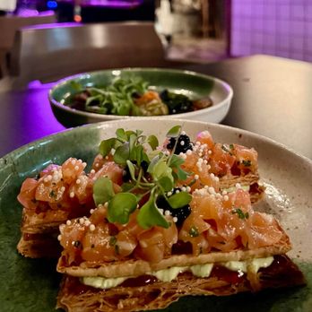 Kyodai Izakaya - Salmon Mille-Feuille - Japanese Near Me - Montreal, Quebec Kyodai Izakaya - Salmon Mille-Feuille - Japanese Near Me - Montreal, Quebec