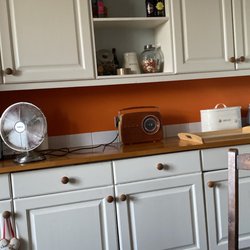 Cox & Keleher Female Decorators - Hand painted cabinets, worktops oiled, painted and papered