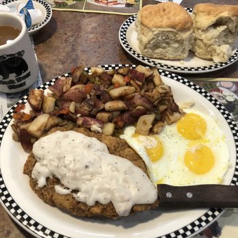 Black Bear Diner Palmdale - Chicken Fried Steak (560 cals.) with fried eggs, potatoes, and 2 Biscuits. - Diners Near Me - Palmdale, California