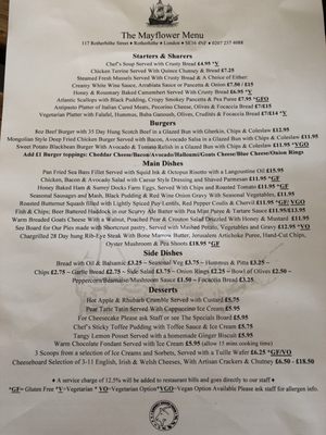 Menu photo 2 The Mayflower London, XGL Menu photo 2 The Mayflower London, XGL