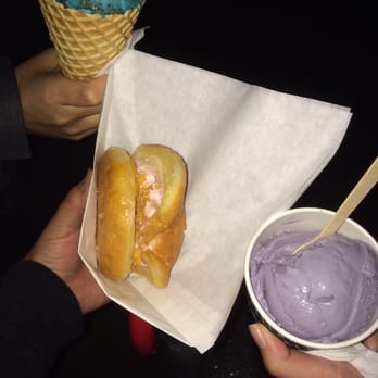 Afters Ice Cream - Cookie Monster in a cone, strawberry cookie crunch with AFTERS flakes in a milky bun, jasmine milk tea in a cup 3/2016 - Desserts Near Me - Pasadena, California