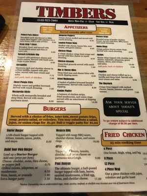 Menu photo 5 Timbers Redmond, OR