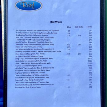 The Reef - Wine menu - Seafood Near Me - Saint Augustine, Florida The Reef - Wine menu - Seafood Near Me - Saint Augustine, Florida
