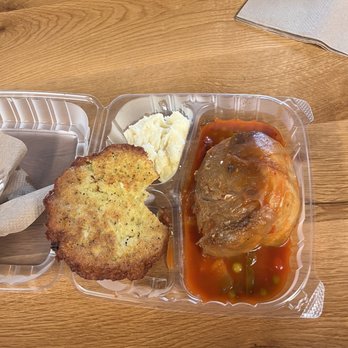 Hubert's Polish Kitchen - Excuse the bite out of the potato pancake! I remembered to snap the photo after the fact lol. - Polish Near Me - Columbus, Ohio