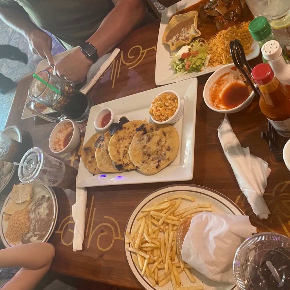 Kid's cheeseburger, kid's quesadilla, Asada burrito, steak picado.papusa.