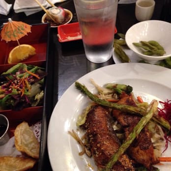 Sushi Pop - Cajun salmon -dinner plate with miso soup and white rice. - Japanese Near Me - Fullerton, California