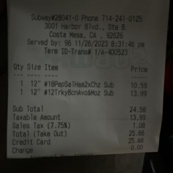 Subway - Overchargerd - Sandwiches Near Me - Costa Mesa, California