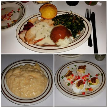 Sawyer & Co - special of Cajun fried turkey, mashed potatoes with gravy and collard greens! Side of cheese grits and deviled eggs with bacon! - Diners Near Me - Austin, Texas Sawyer & Co - special of Cajun fried turkey, mashed potatoes with gravy and collard greens! Side of cheese grits and deviled eggs with bacon! - Diners Near Me - Austin, Texas