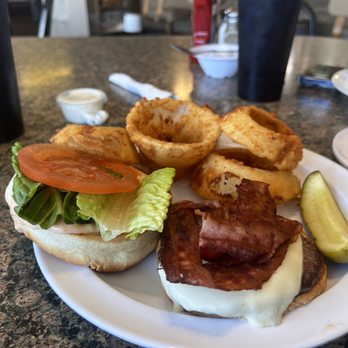 Mossman's Westchester Restaurant - Bacon cheeseburger with onion rings - Fish & Chips Near Me - Bakersfield, California Mossman's Westchester Restaurant - Bacon cheeseburger with onion rings - Fish & Chips Near Me - Bakersfield, California