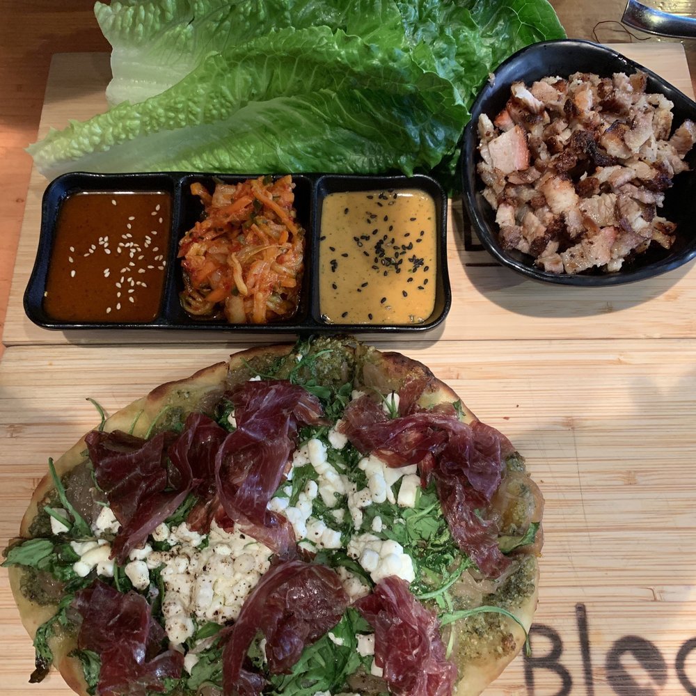 Block Kitchen + Bar - Smoked bison flatbread and Asian pork belly wrap! - Sandwiches Near Me - Banff, Alberta Block Kitchen + Bar - Smoked bison flatbread and Asian pork belly wrap! - Sandwiches Near Me - Banff, Alberta