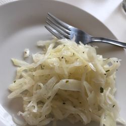 Avesta Pizzeria - This is pizza salad. Pickled Cabbage with this and that sprinkled on.