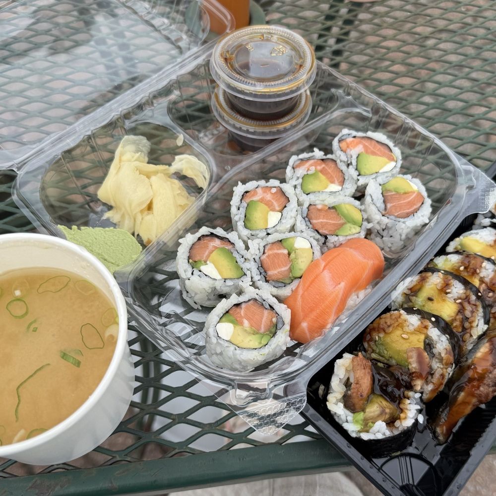 Miso Soup, Philly Roll, Eel roll