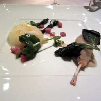 Marea - poached egg and crispy frog leg - Italian Near Me - New York, New York Marea - poached egg and crispy frog leg - Italian Near Me - New York, New York