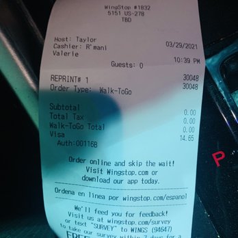 Wingstop - Order food at 9:59pm and the order was canceled at 10:39pm. - Chicken Wings Near Me - Covington, Georgia