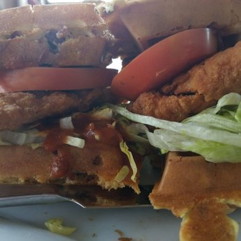 Eggsclusive Cafe - Chicken waffle sandwhich - Breakfast & Brunch Near Me - Rockford, Illinois