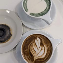 Baked Black Sesame Donut, Ssuk Latte, and Hojicha Latte Baked Black Sesame Donut, Ssuk Latte, and Hojicha Latte