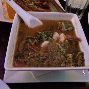 Ayada Thai - Kang Som Sour curry with shrimp and broccoli omelet (Cha-om) - Thai Near Me - Elmhurst, New York Ayada Thai - Kang Som Sour curry with shrimp and broccoli omelet (Cha-om) - Thai Near Me - Elmhurst, New York