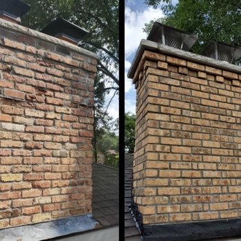 SF Construction & Masonry - before and after of a brick chimney - Masonry/Concrete Near Me