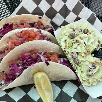 Twisted Shrimp - Baja fish tacos with a side of cole slaw - Seafood Near Me - Islamorada, Florida Twisted Shrimp - Baja fish tacos with a side of cole slaw - Seafood Near Me - Islamorada, Florida