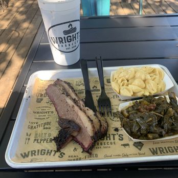 Wright's Barbecue - Brisket Plate, Mac & Cheese, Collard Greens - Southern Near Me - Johnson, Arkansas Wright's Barbecue - Brisket Plate, Mac & Cheese, Collard Greens - Southern Near Me - Johnson, Arkansas