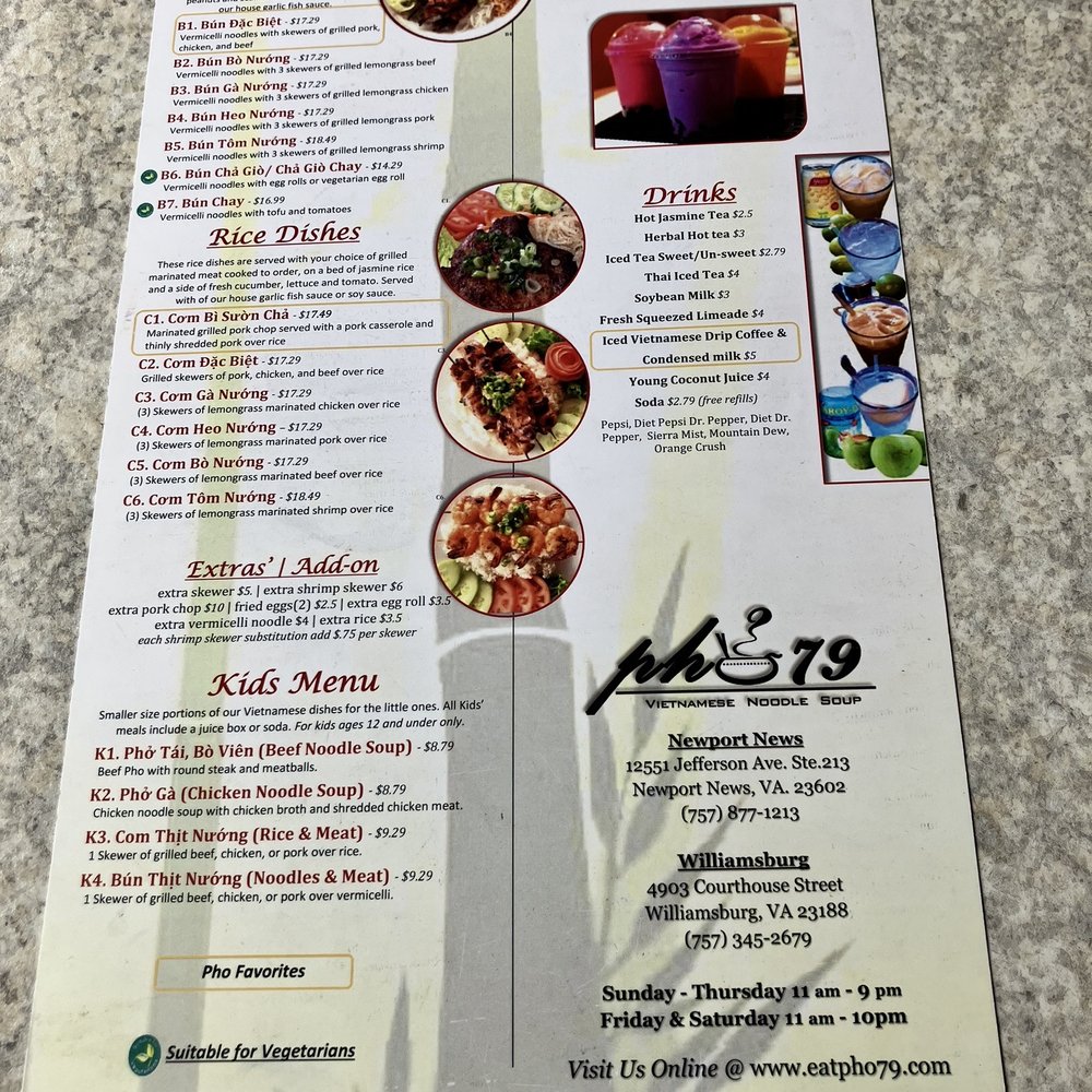 Pho 79 Williamsburg - the menu for the restaurant - Vietnamese Near Me - Williamsburg, Virginia Pho 79 Williamsburg - the menu for the restaurant - Vietnamese Near Me - Williamsburg, Virginia