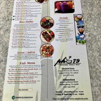Pho 79 Williamsburg - the menu for the restaurant - Vietnamese Near Me - Williamsburg, Virginia