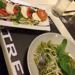 Pesto pasta and caprese salad