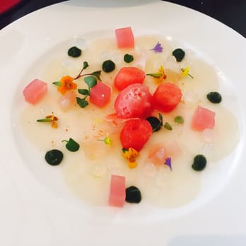 The Bocuse Restaurant - Ceviche (scallop) with watermelon. - French Near Me - Hyde Park, New York The Bocuse Restaurant - Ceviche (scallop) with watermelon. - French Near Me - Hyde Park, New York