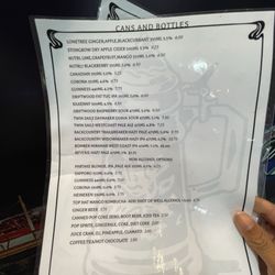 Hillcrest Recreation Centre - Can and bottle list in upstairs lounge