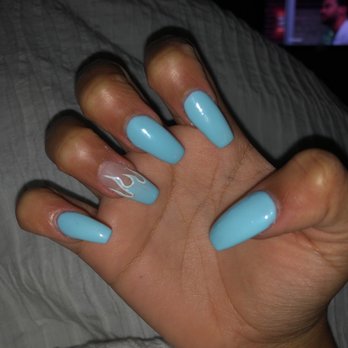 Magic Nails & Spa - baby blue gel acrylic set with flame design. - Nail Salons Near Me - O Fallon, Illinois
